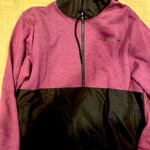 Champion L/S 1/4 Zip Hoodie Pullover - 2XL - Maroon/Black